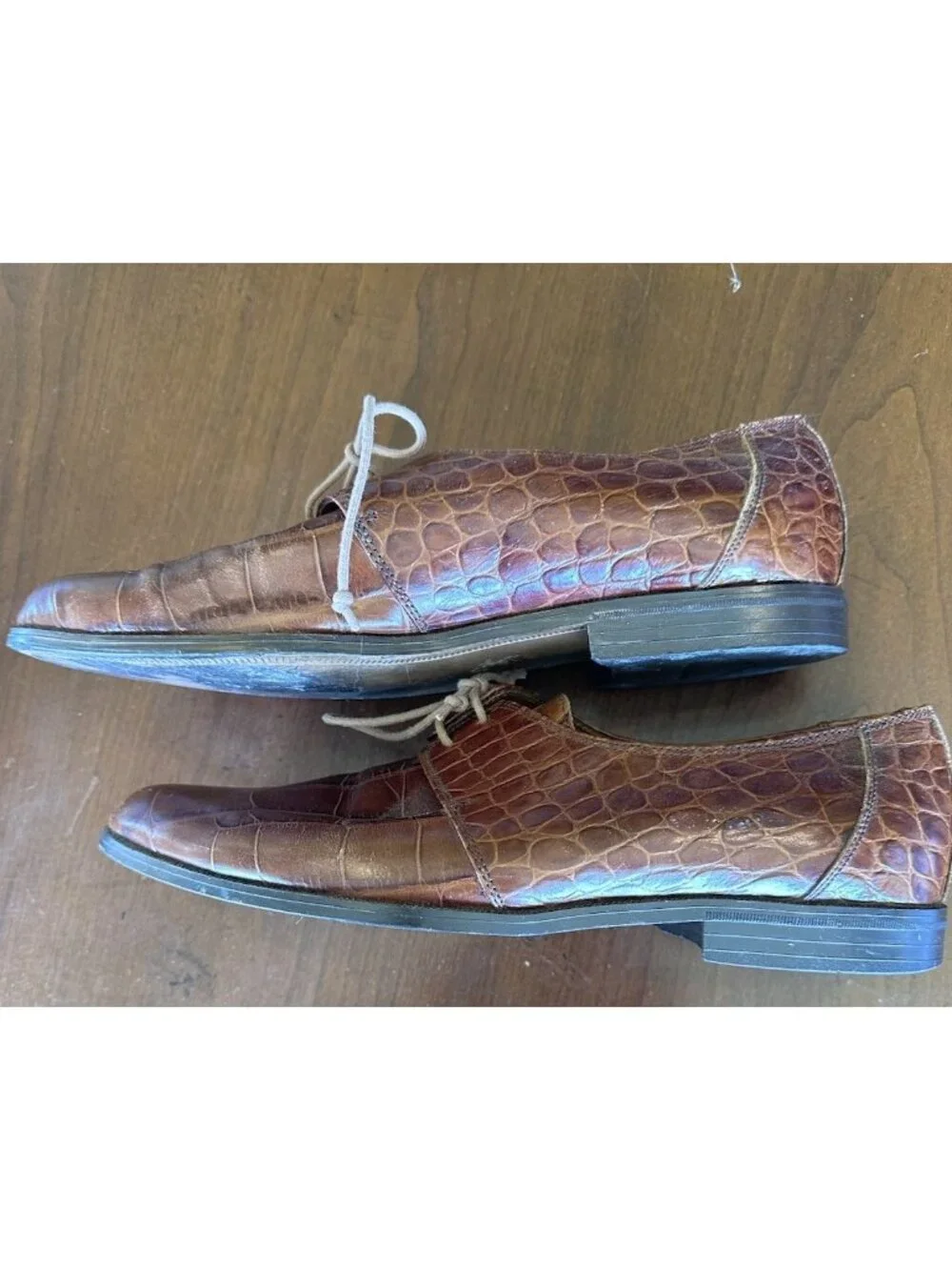 Stacy Adams Genuine Snake & Leather Brown Oxford Shoes Mens 9.5